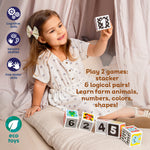 Kids Hits: My First Wooden Cubes - Stack, Match, and Explore with Six Cute Animals, Numbers, and Shapes – 100% Eco-Friendly Fun