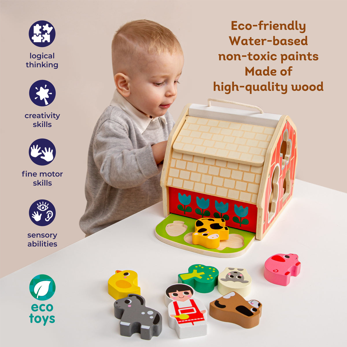 Kids Hits Sorting House: On the Farm – Fun Farm-Themed Wooden Shape So