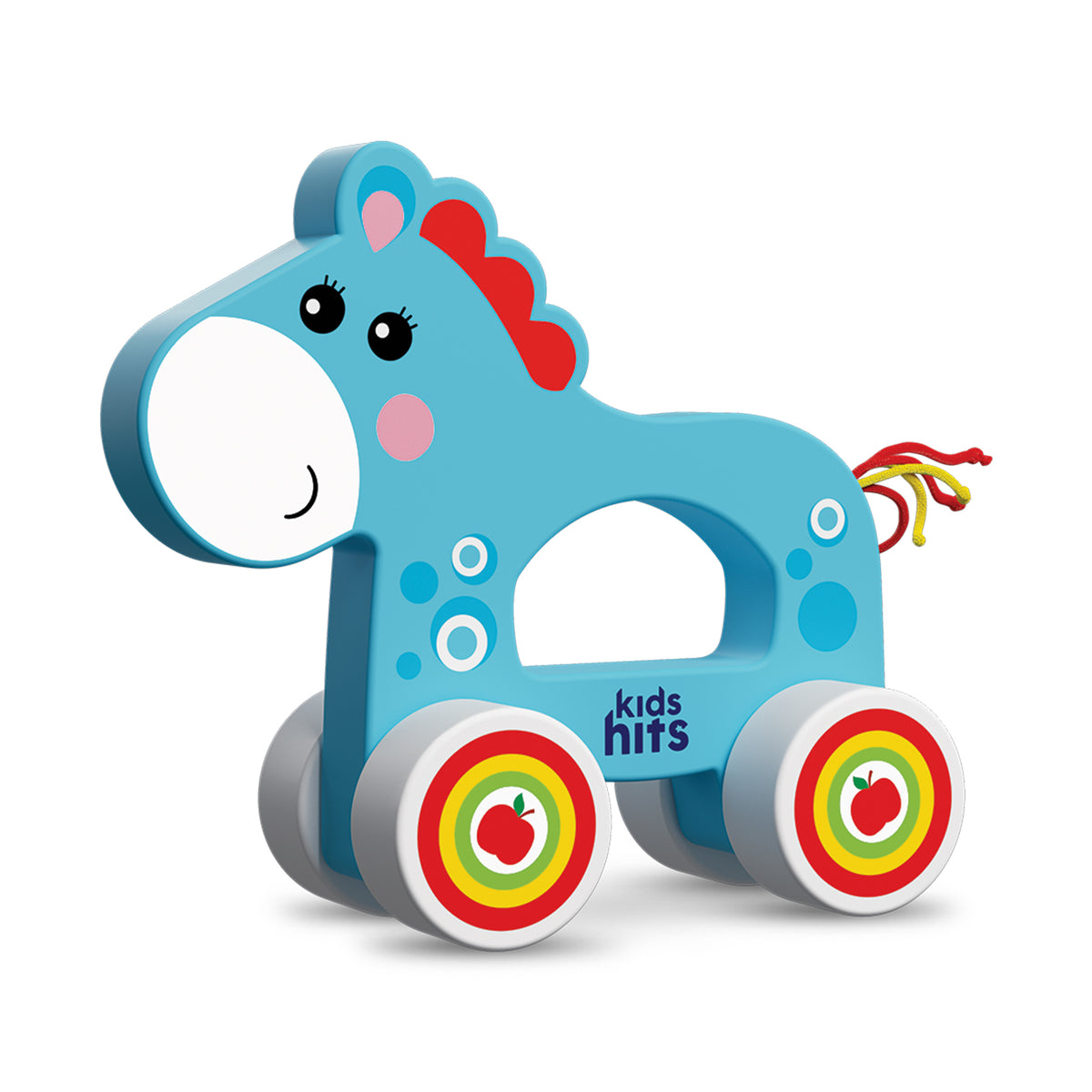 Kids Hits: Colorful Wooden Push & Pull Toy Pull-Along Horse - A Fun Co