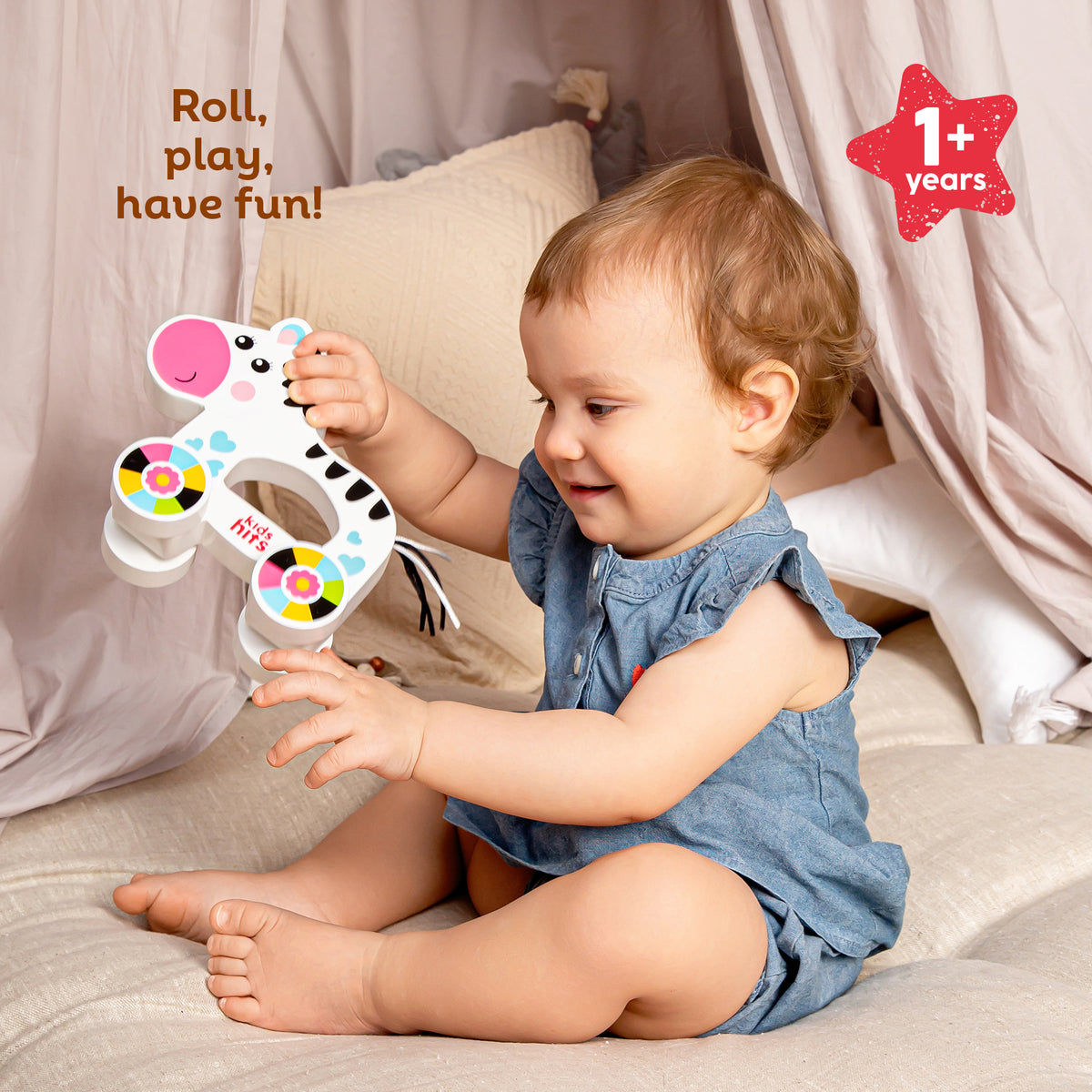 Kids Hits: Colorful Wooden Push & Pull Toy Pull-Along Zebra - A Fun Co