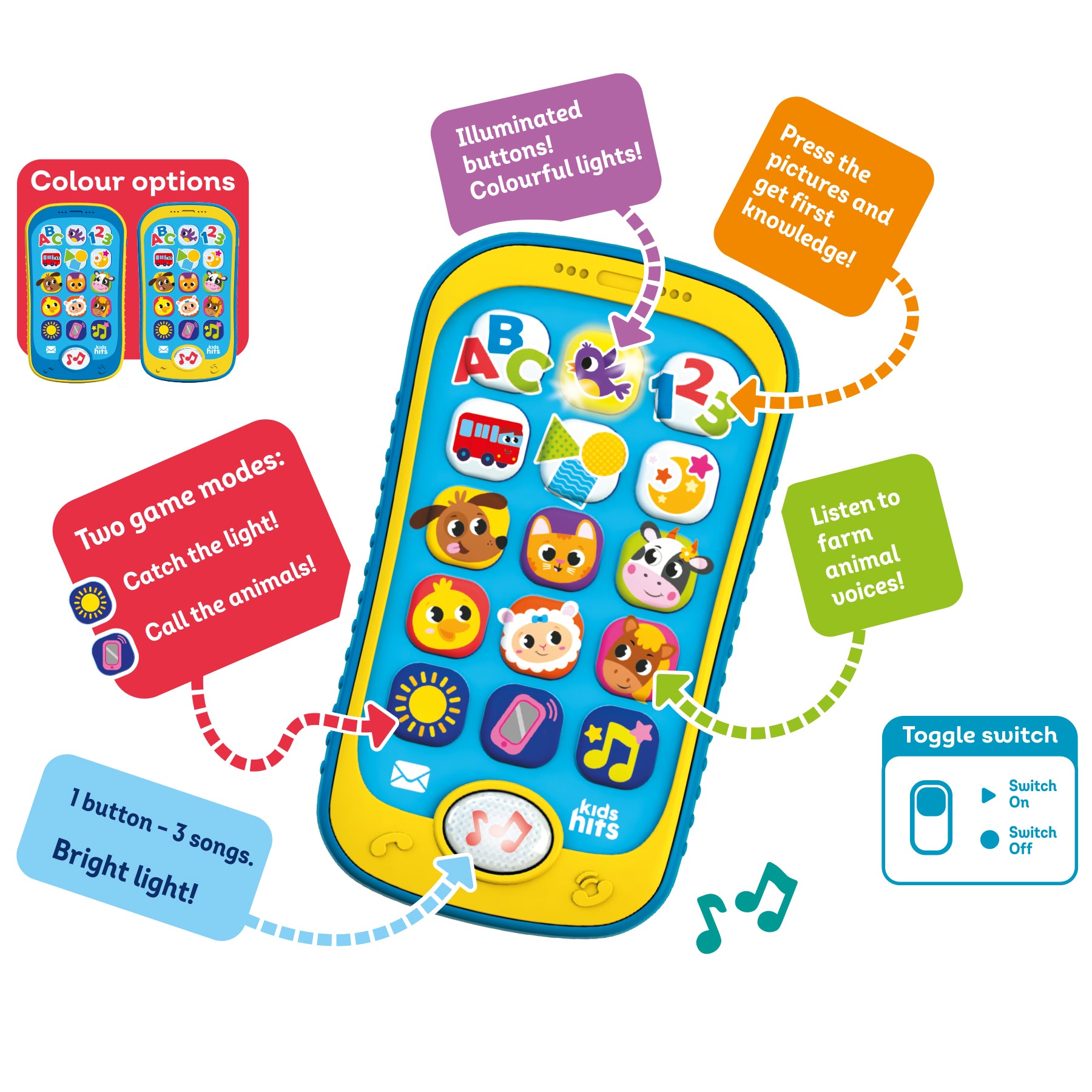 Eyfs Phones Kids Hits Educational Toddler Smart Phone Toy Light-up Farm