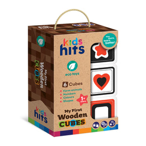 Kids Hits: My First Wooden Cubes - Stack, Match, and Explore with Six Cute Animals, Numbers, and Shapes – 100% Eco-Friendly Fun