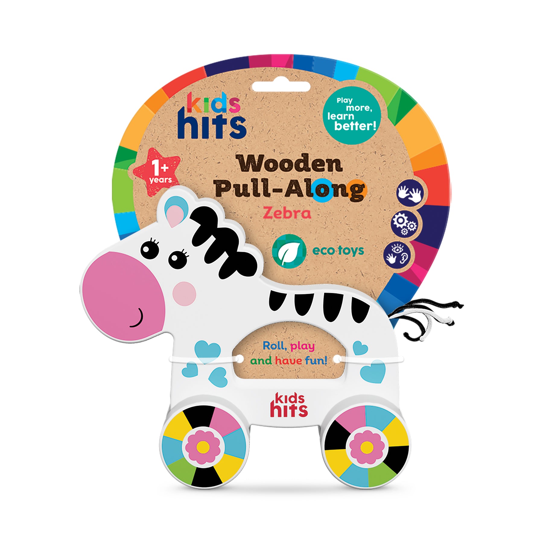 Kids Hits: Colorful Wooden Push & Pull Toy Pull-Along Zebra - A Fun Companion for Toddler Exploration!