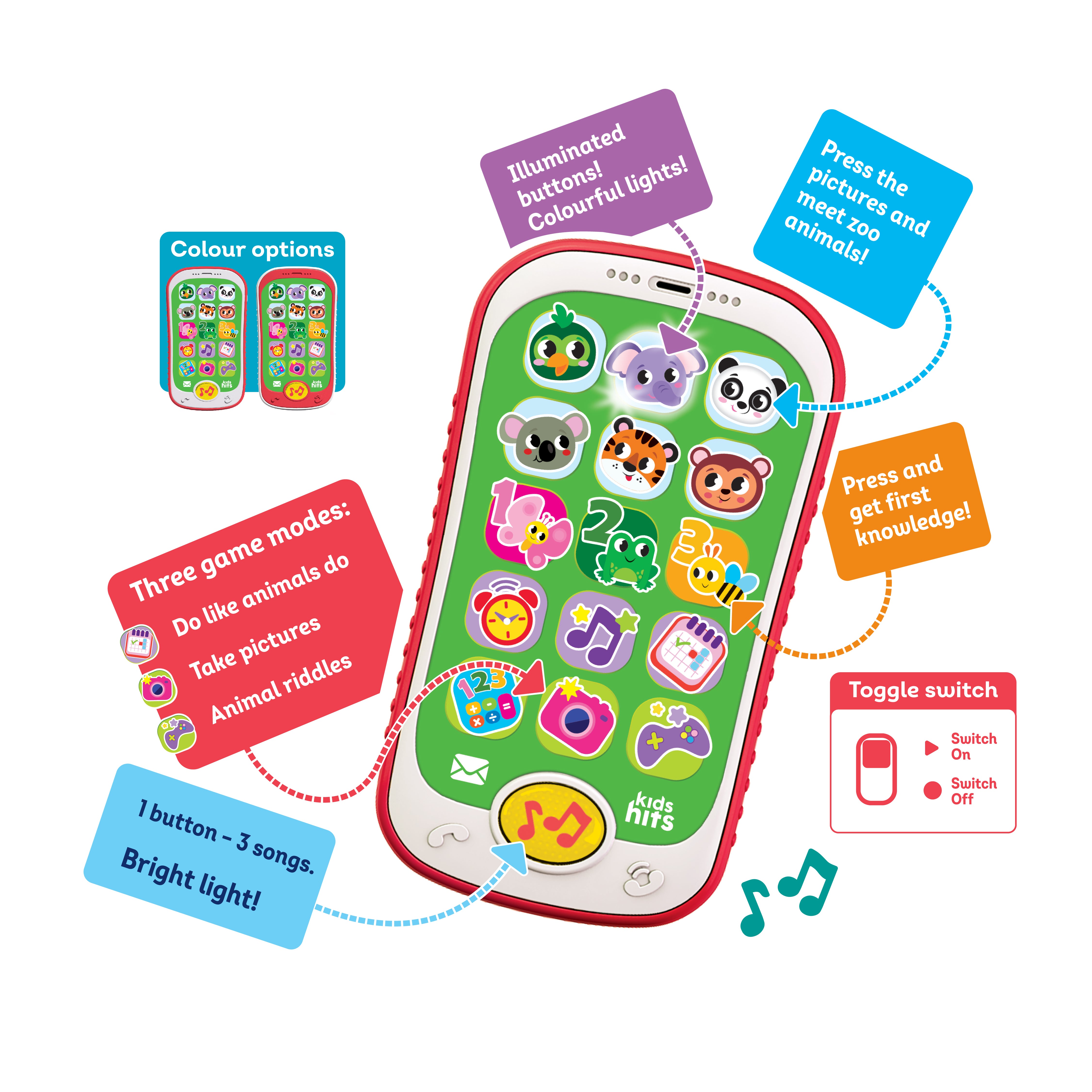 Kids Hits Educational Toddler Smart Phone Toy Light-up Zoo