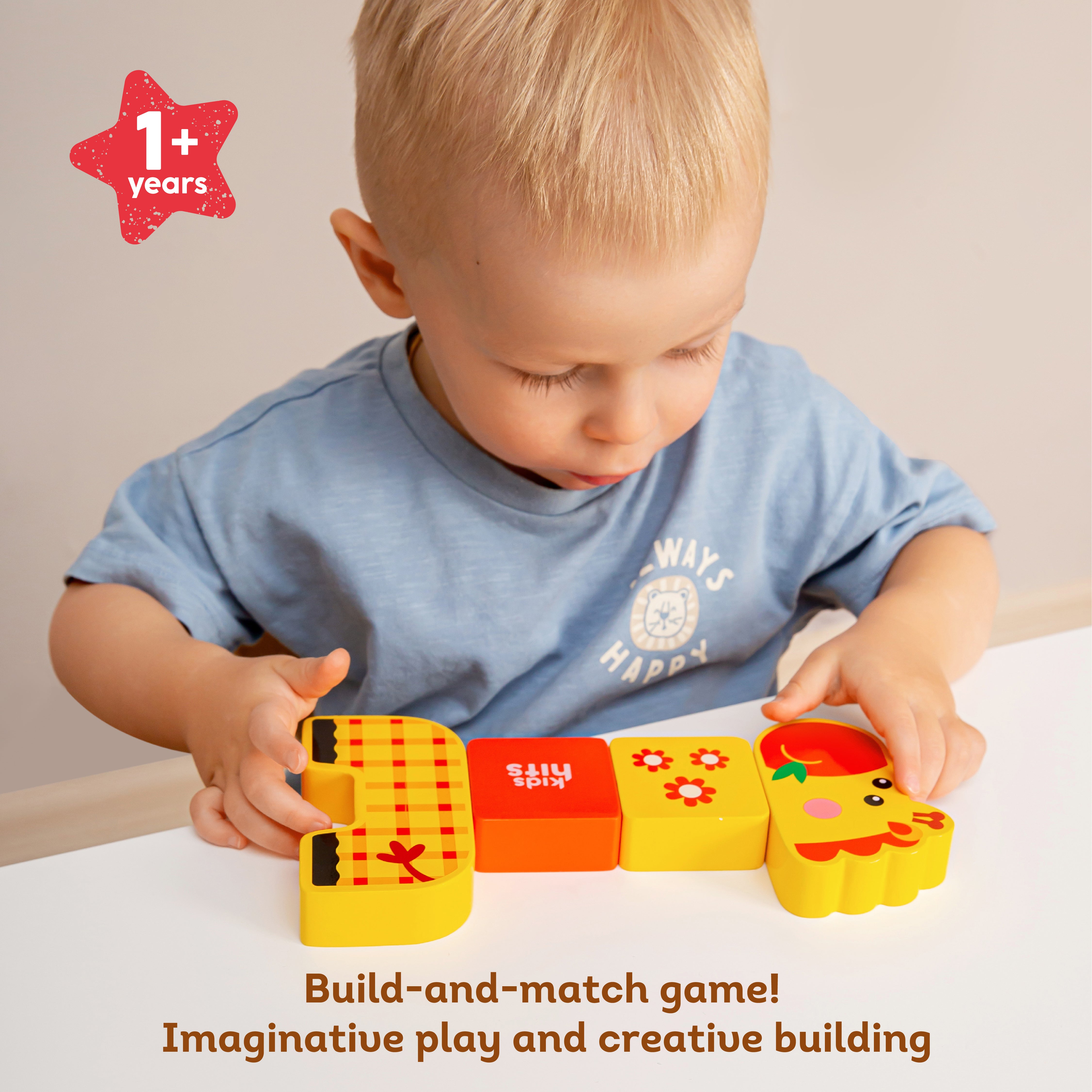 Kids Hits: Wooden Toy - Unleash Creativity with the Cute Friendly Giraffe Build-and-Match Game!