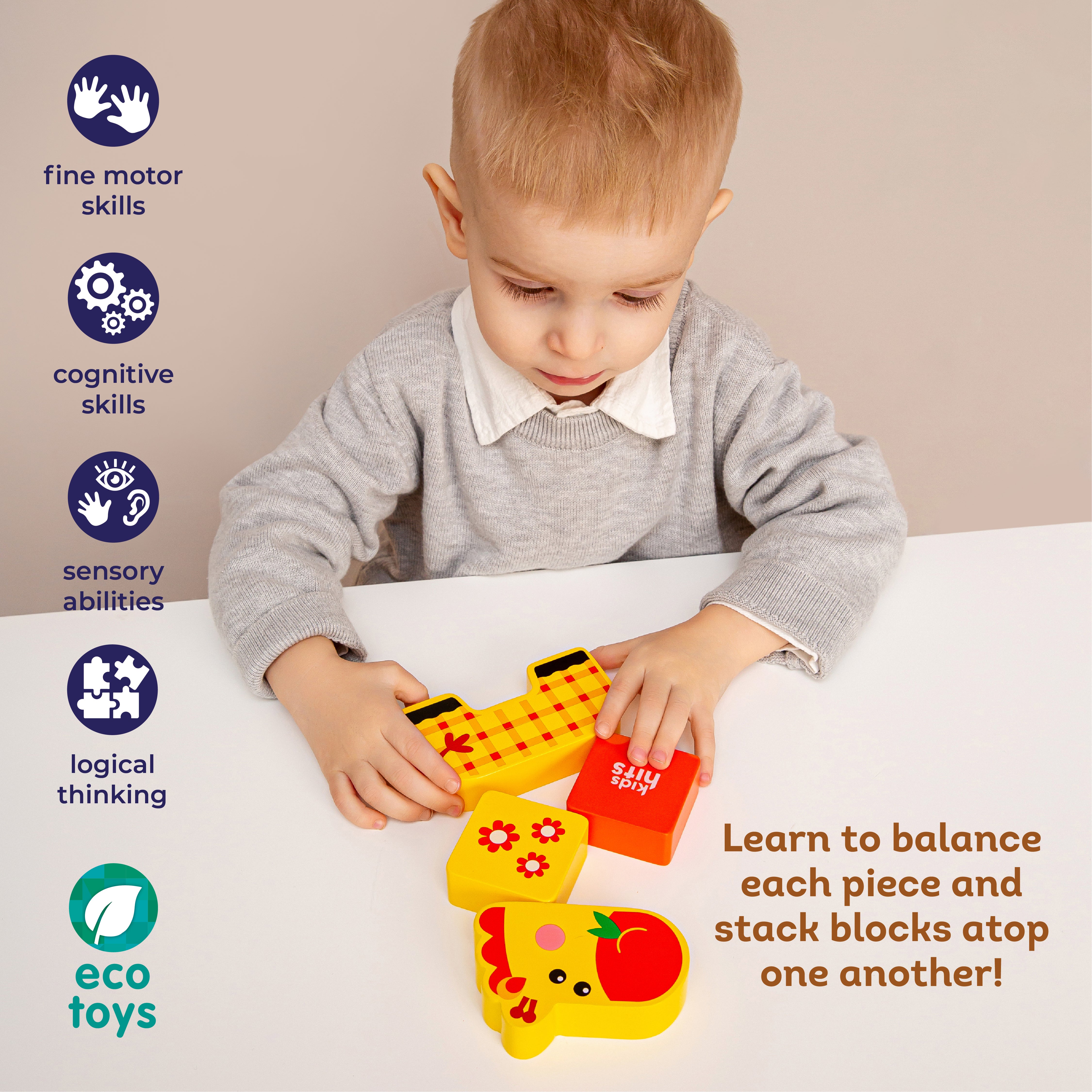 Kids Hits: Wooden Toy - Unleash Creativity with the Cute Friendly Giraffe Build-and-Match Game!